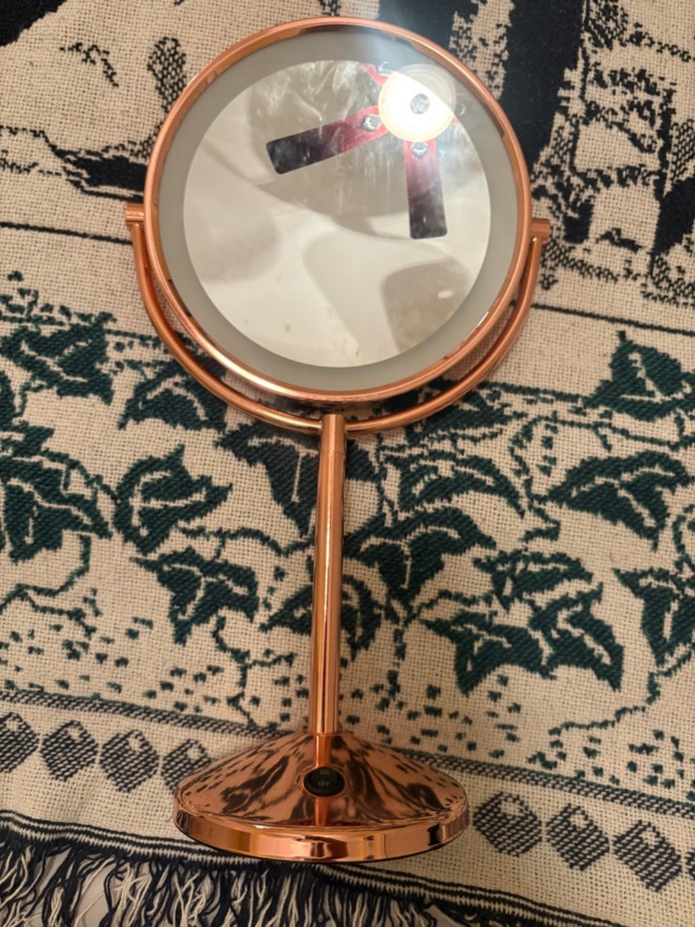 Rose Gold LED Lighted Vanity Mirror - Compact Home Bath Mirror